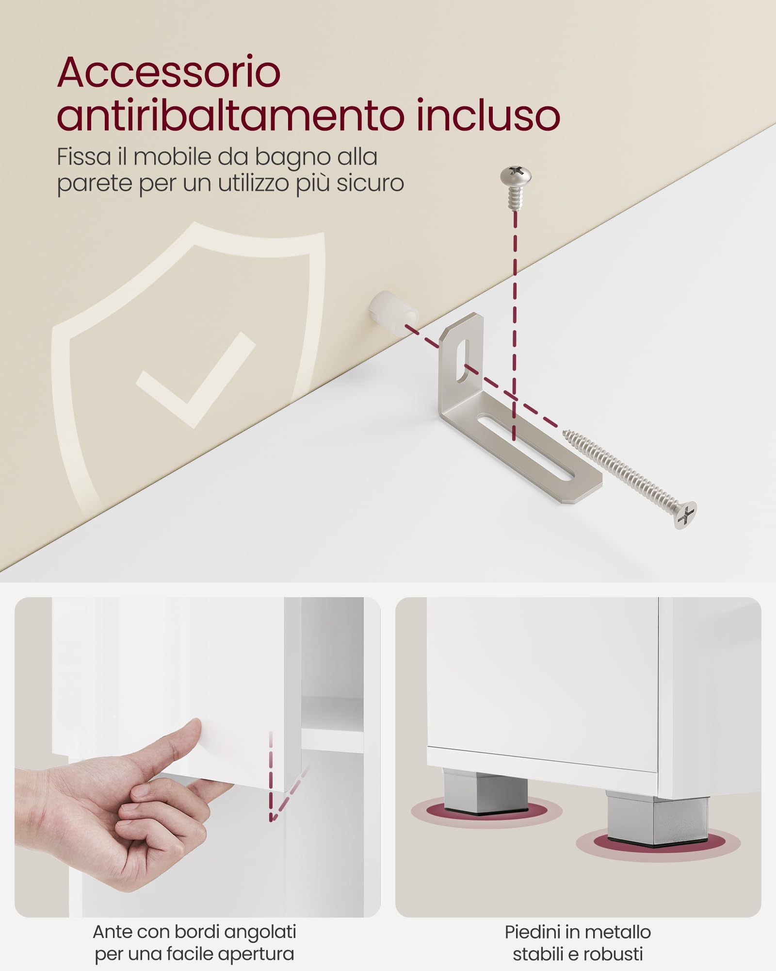VASAGLE Mobile da Bagno, Mobiletto Portaoggetti, Alto, con Cassetto, Ripiani Regolabili, Scomparti, 30 x 30 x 170 cm, Bianco Nuvola BBC560P31