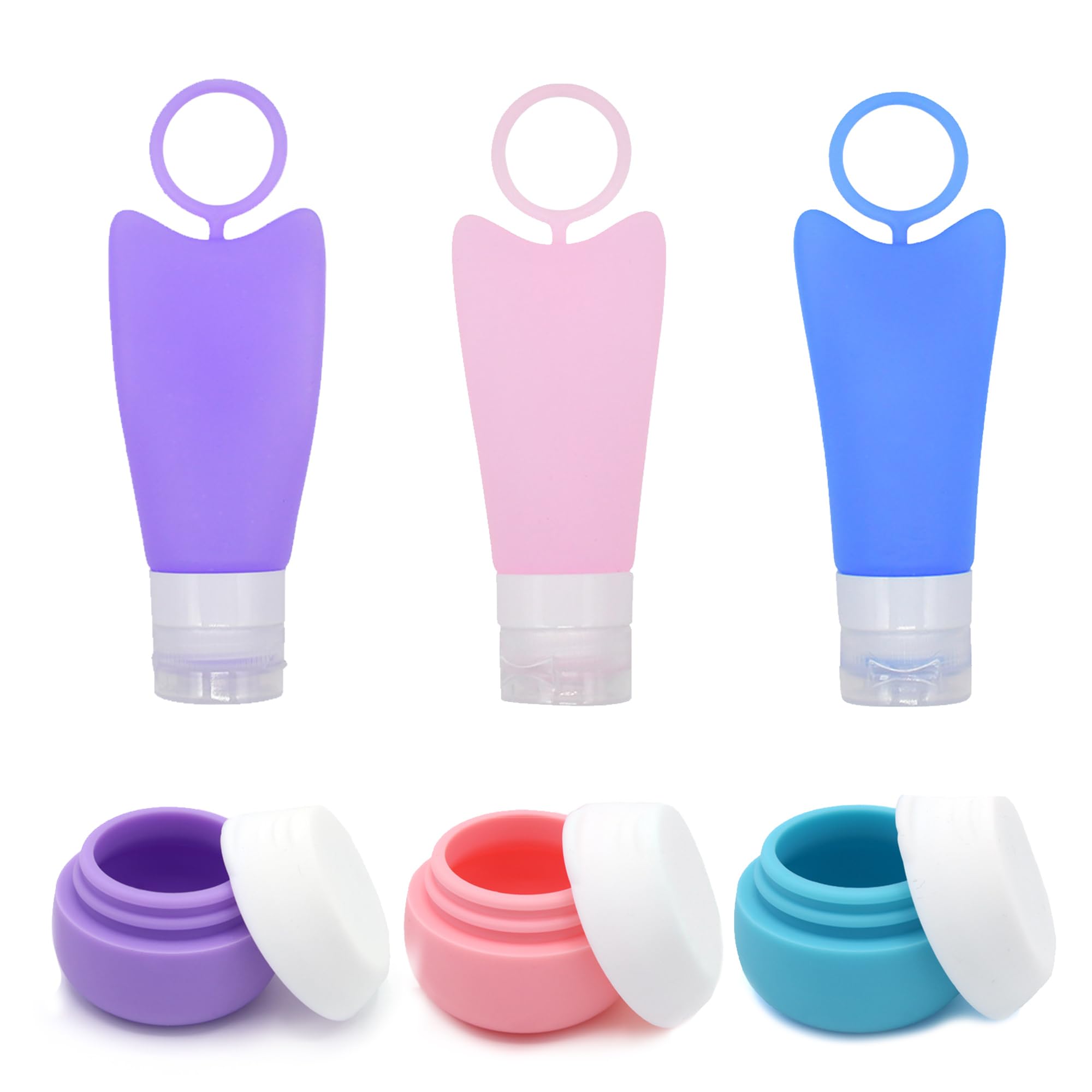 Zurligi 6 Pcs Silicone Cream Jars and Silicone Tubes set, Squeezable Silicone Tubes Travel Toiletries Containers, Travel Size Containers Travel Accessories and Travel Bottles