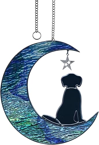 Decoración para perros, vitral, luna, para colgar en la ventana, elemento de arte de pared, tonos tierra, diseño moderno, atrapasoles para el hogar,