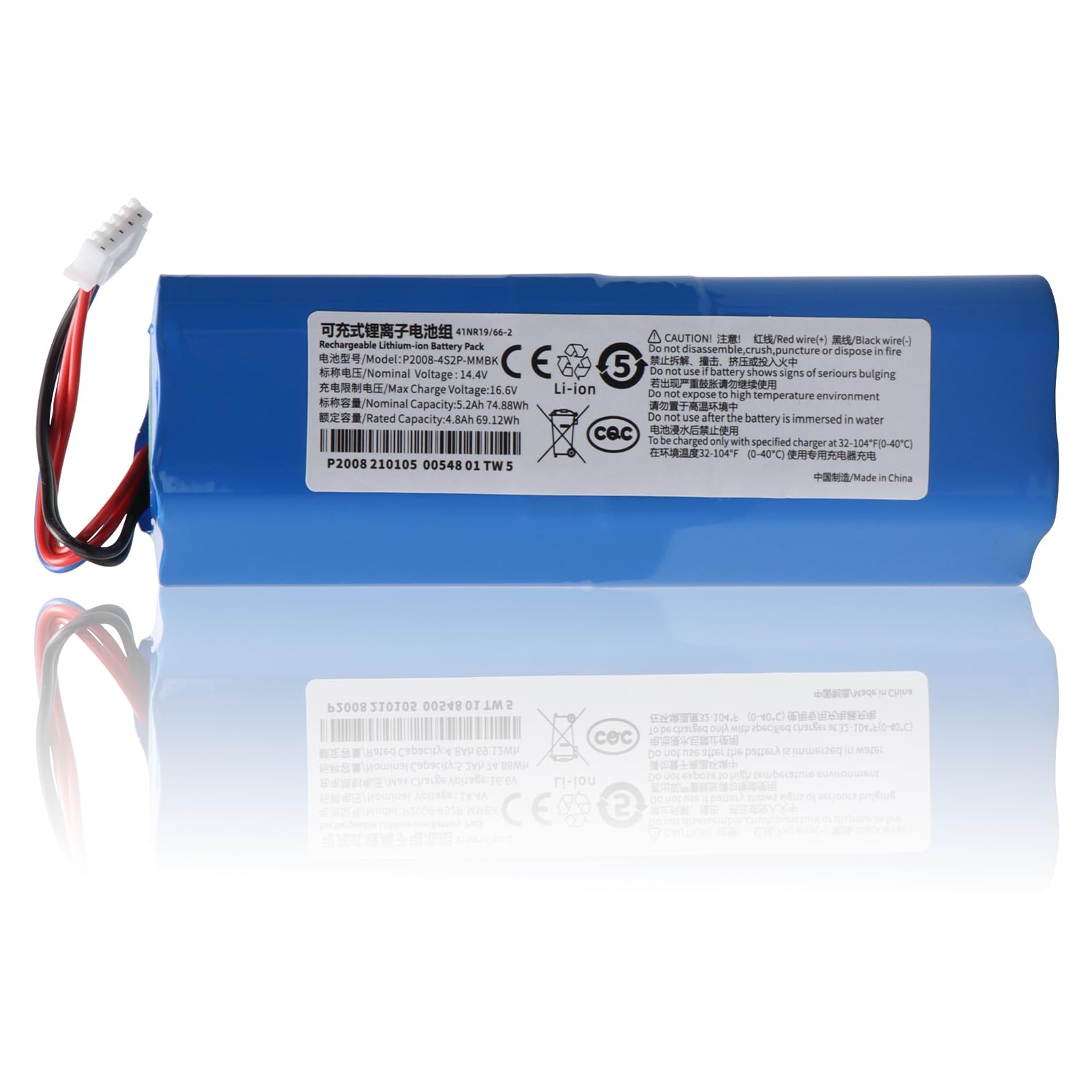5200mAh S10-LI-144-5200 Batterie de Remplacement,Compatible avec Ecovacs Deebot T5 T8 T8+ T9 T9+,Deebot Ozmo 950 T10 T9 DX65 DX93 DX96 X1, Omni X1 Turbo X1 Plus DLX11-21/61 DBX11-11/21 Vacuum Cleaner