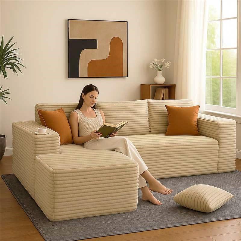 COMHOMA 105”Modular Sectional Sofa with Deep Seat,Cloud Upholstered L-Shape Couch Wide Arms Corduroy Fabric High-Density Foam Chaise Lounge for Living Room No Assembly Required - Image 5