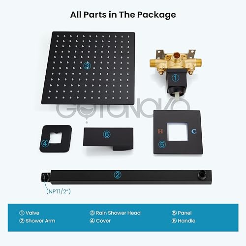 Miniatura 15 de gotonovo Juego de grifo de ducha tipo lluvia con sistema de molduras de ducha con cabezal de ducha de lluvia de 10 pulgadas, mezclador de baño