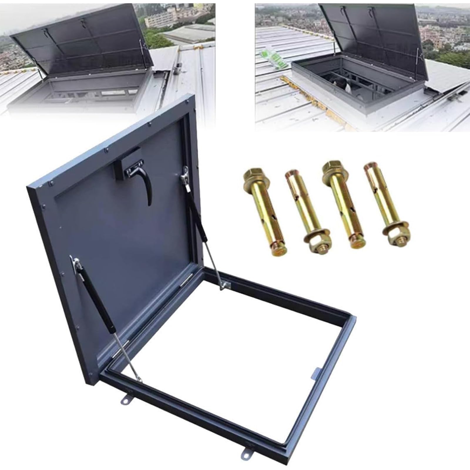 FCXWEVR Galvanized Steel Roof Hatch - Powder Coated Access Door for Attics, Skylights & Cellars, 100x100cm (39.4x39.4in) - Durable Security Manhole Vent Cover