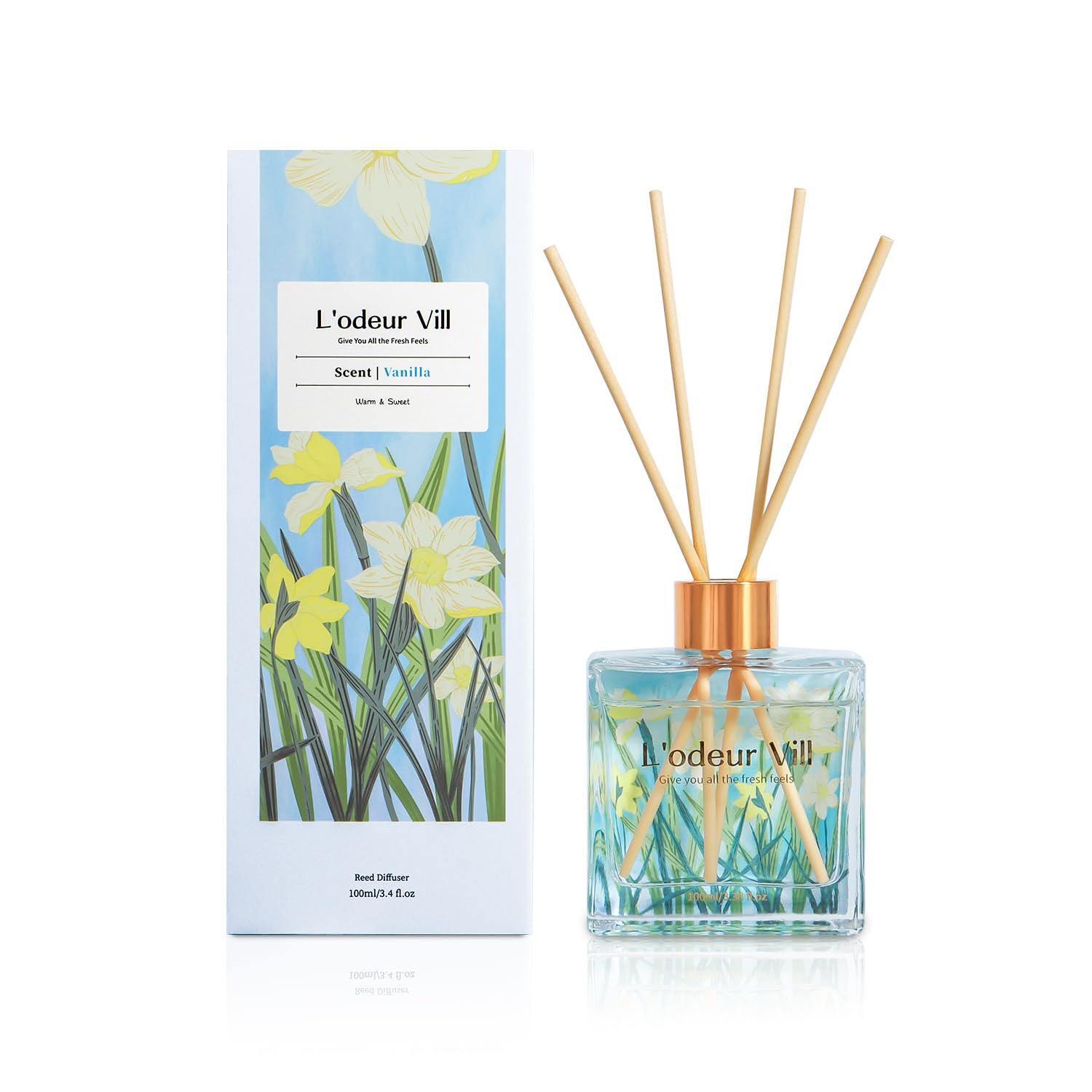 L'odeur Vill Profumatore per Ambienti, Vaniglia Profumatore per Ambienti con 6 Bastoncini di Fragranza, Diffusore di Fragranze per Bagno, Appartamento, Decorazione Della Casa, 100ml