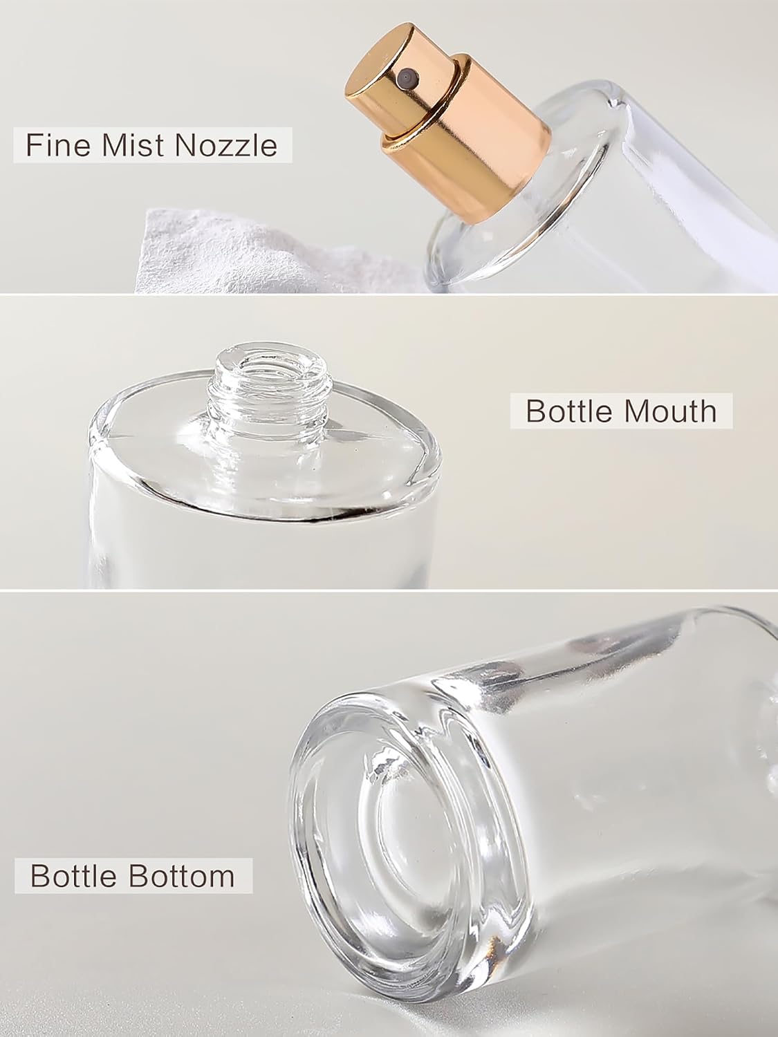 2 Pack 50ml/1.7 Oz Glass Spray Bottle Perfume Atomizer,Perfume Bottles Empty Travel Refillable Spray Bottle with 3 Kinds of Perfume Dispenser (Black Cap, 30ml)