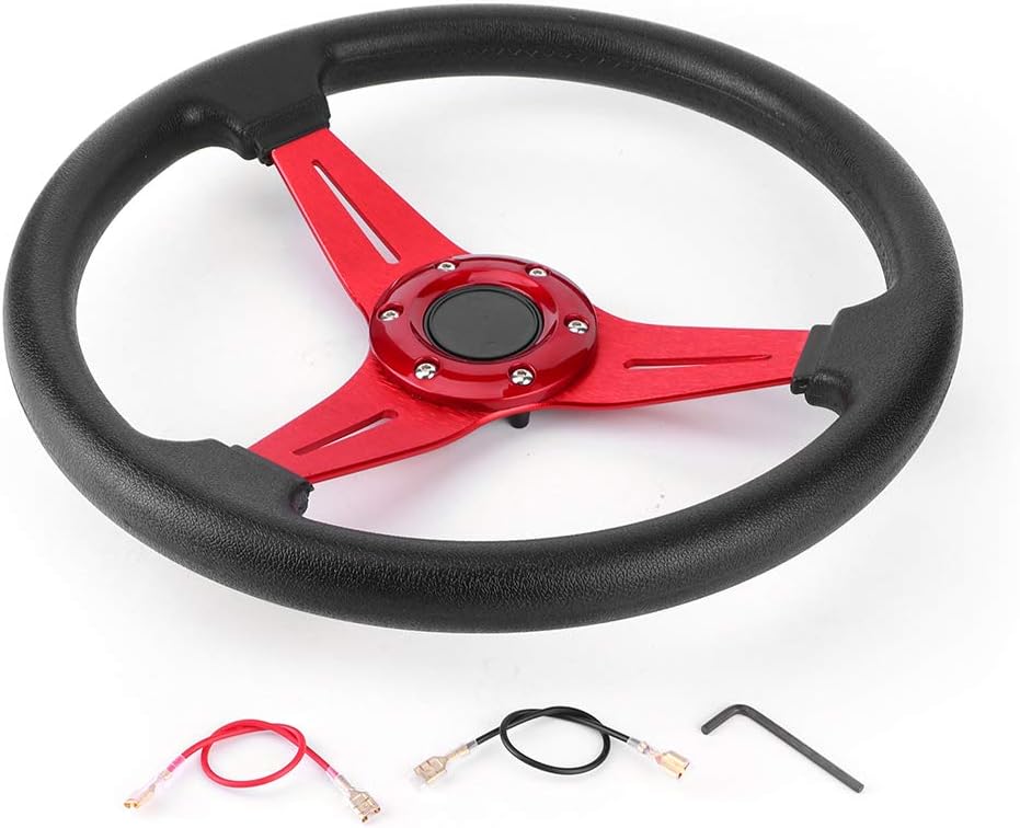 Drifting Deep Dish Racing Steering Wheel, 350mm/14in Racing Car Steering Wheel Replacement Aluminum Alloy + PU Universal Modified Wheel Accessory(Red)