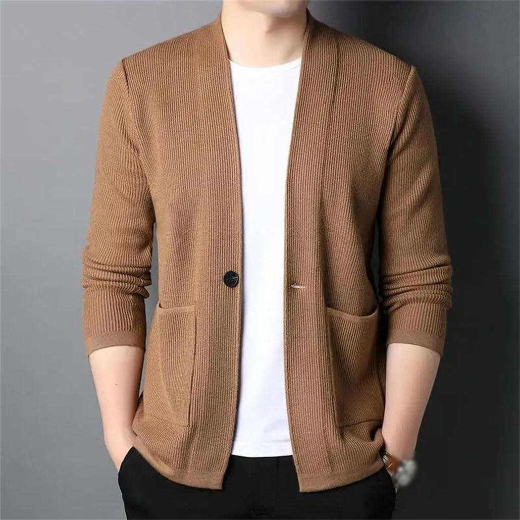 Men's Fashion Knitted Cardigan Sweaters Winter Long Sleeve V-Neck Business Casual Gentleman Coat