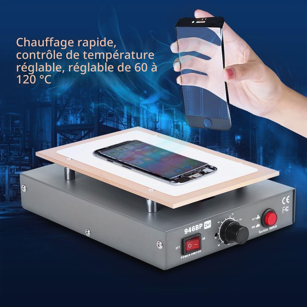 Wakects Séparateur d'écran LCD, Machine séparateur Chauffage Professionnel, Petit Bruit 60-120 ℃ séparateur d'écran LCD réglable 550W Puissance maximale en métal pour Atelier de réparation