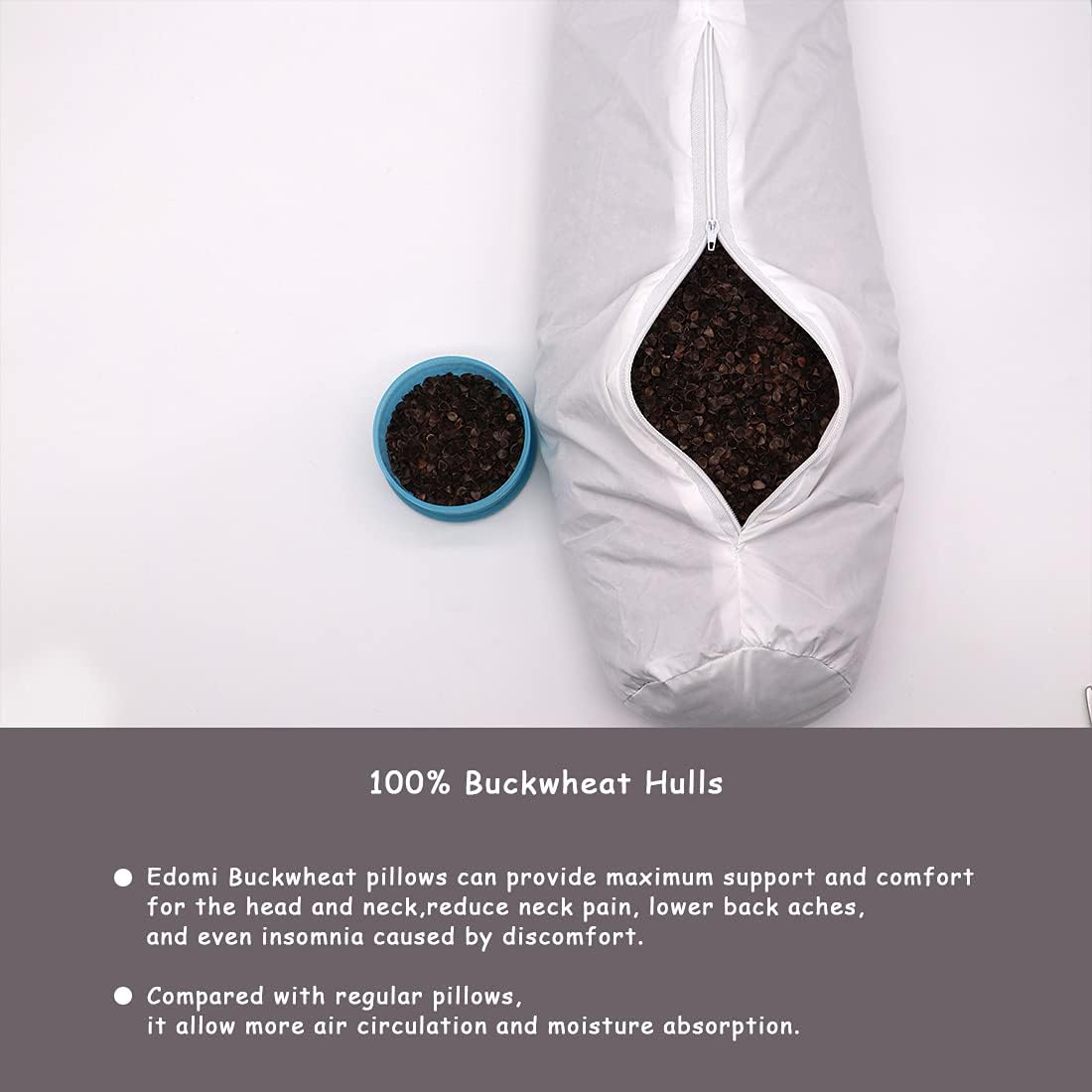 Round Neck Buckwheat Pillow, Neck Support Cervical Pillow for Side and Back Sleepers with Removable Washable Cover (16x4 inch, Grey&Pink) - Image 9