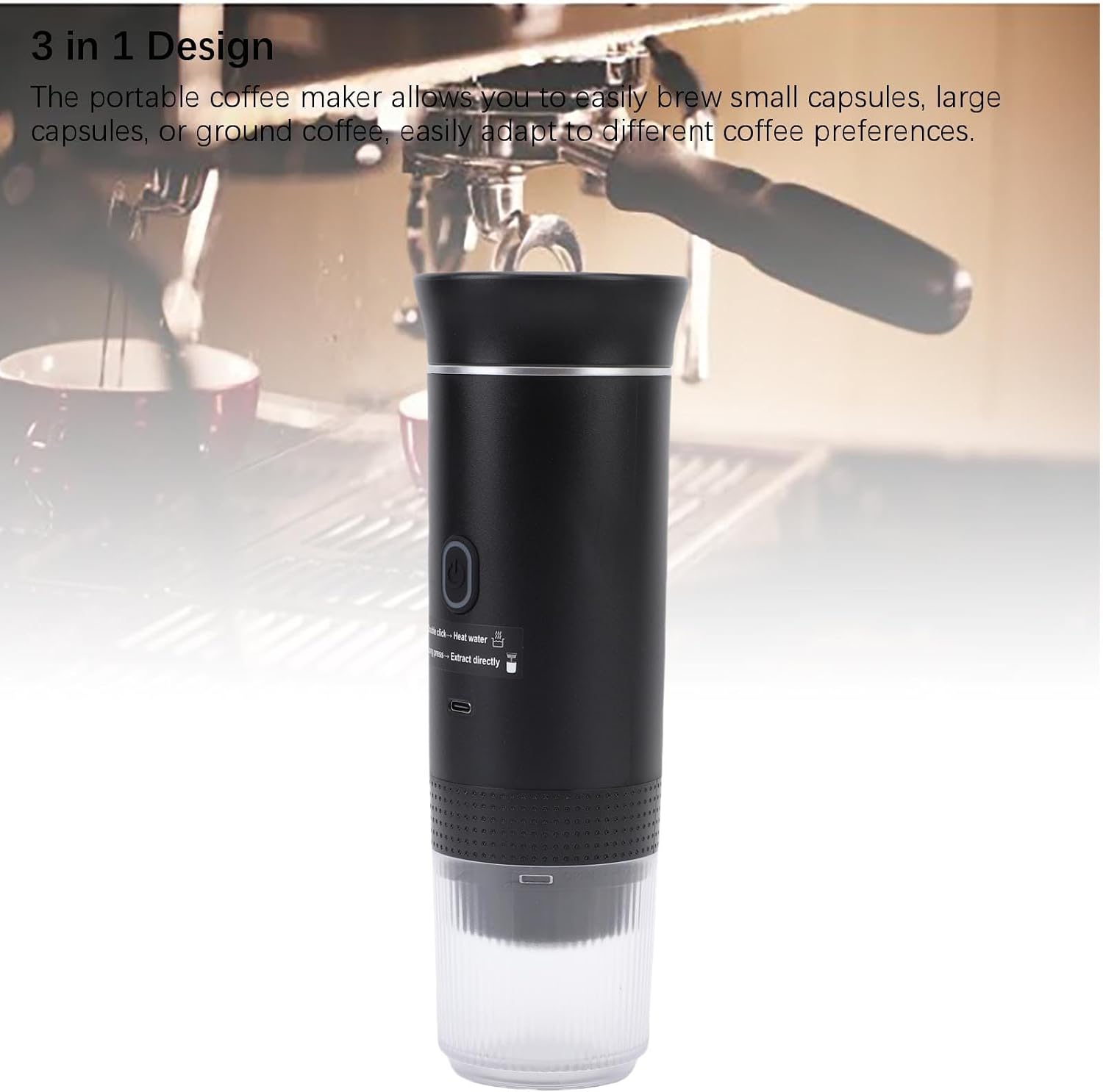 VINGVO Electric Machine, 72W 20 Bar Portable Capsules Coffee Maker USB Rechargeable Full Automatic Ground Coffee Machine for Home, Office, Travel, RV & Camping, 120ml Cup (Black)