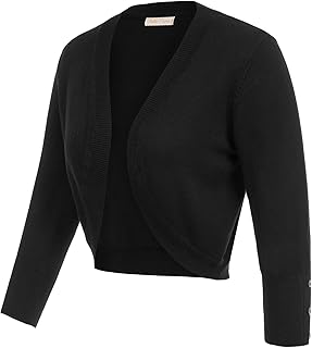 Womens 3/4 Sleeve Bolero Shrug Open Front Knit Cropped Cardigan Sweater