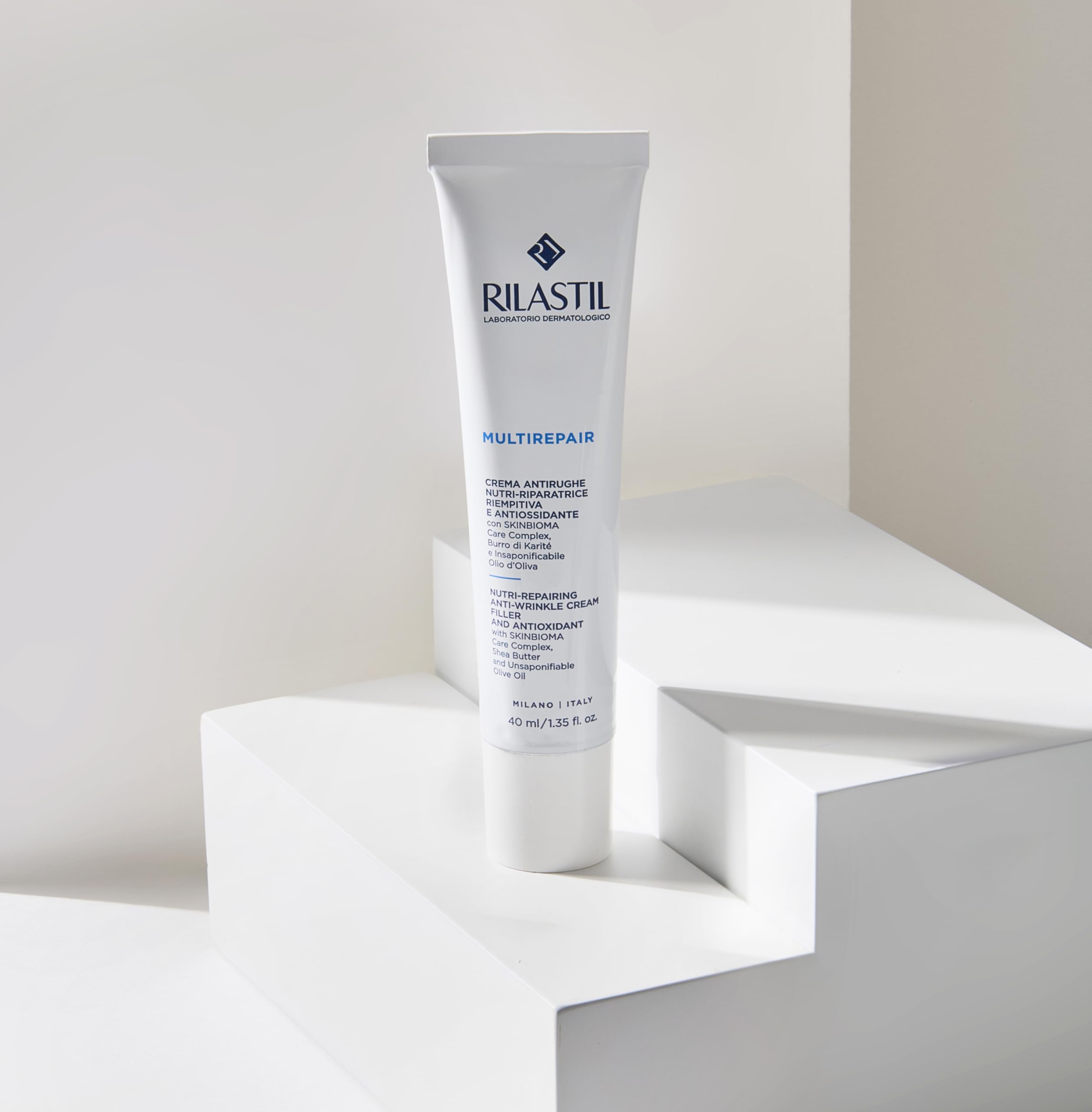 Rilastil Multirepair Crème Visage Anti-rides Nutrissante, Hydratant avec Beurre de Karité pour Poils Très Secs, Lot de 40 ml