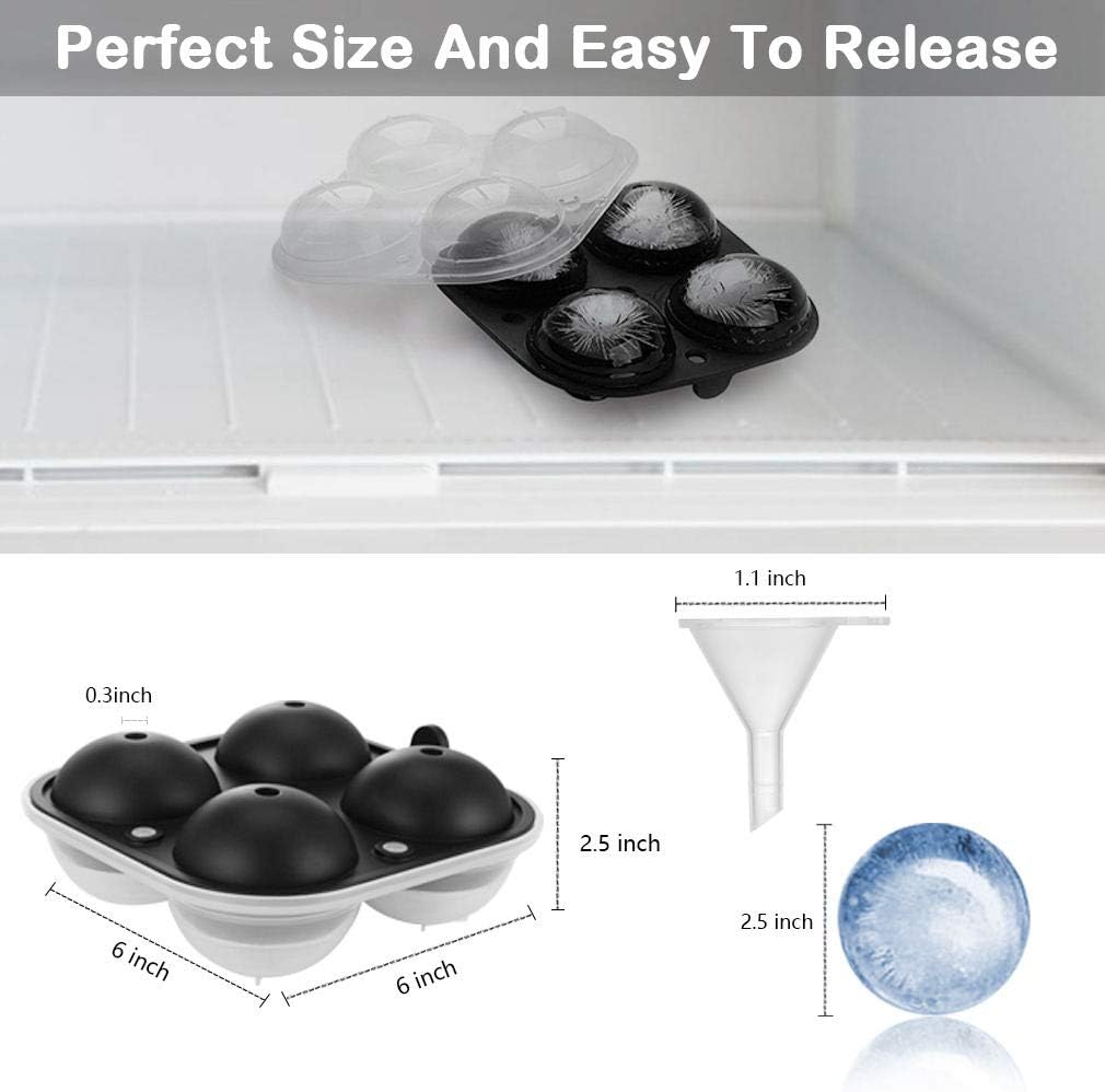 TGJOR Ice Cube Trays, Easy Release Ice Sphere Tray with Silicone Lid, Large Round 2.5 Inch Ice Ball Maker for Whiskey, Cocktail or Homemade (Funnel Included) (one pack)