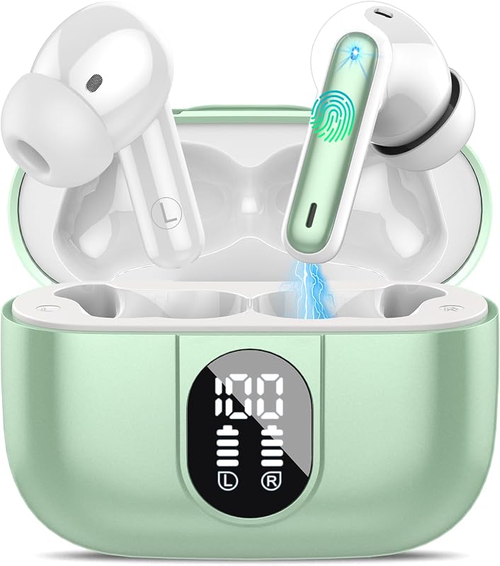 auriculares inalámbricos, Auriculares Bluetooth 2025 Auriculares estéreo HiFi 5.3, Auriculares intrauditivos con Tiempo de reproducción 40H, Auriculares Bluetooth con Pantalla de alimentación LED, Auriculares Impermeables IP7 Auriculares Deportivos para Android iOS