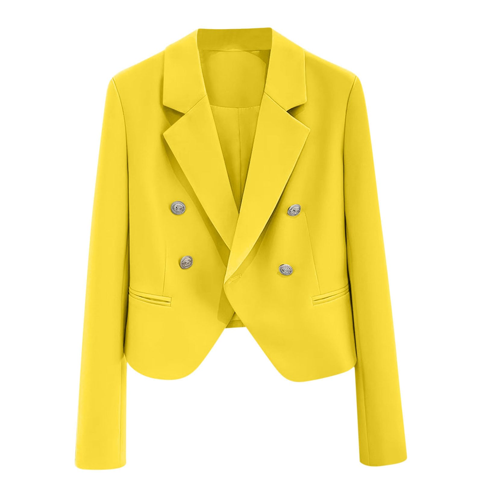 Cropped Blazer for Women Long Sleeve Notch Lapel Double-Breasted Front Blazers Casual Work Office Cardigan Suit Jacket