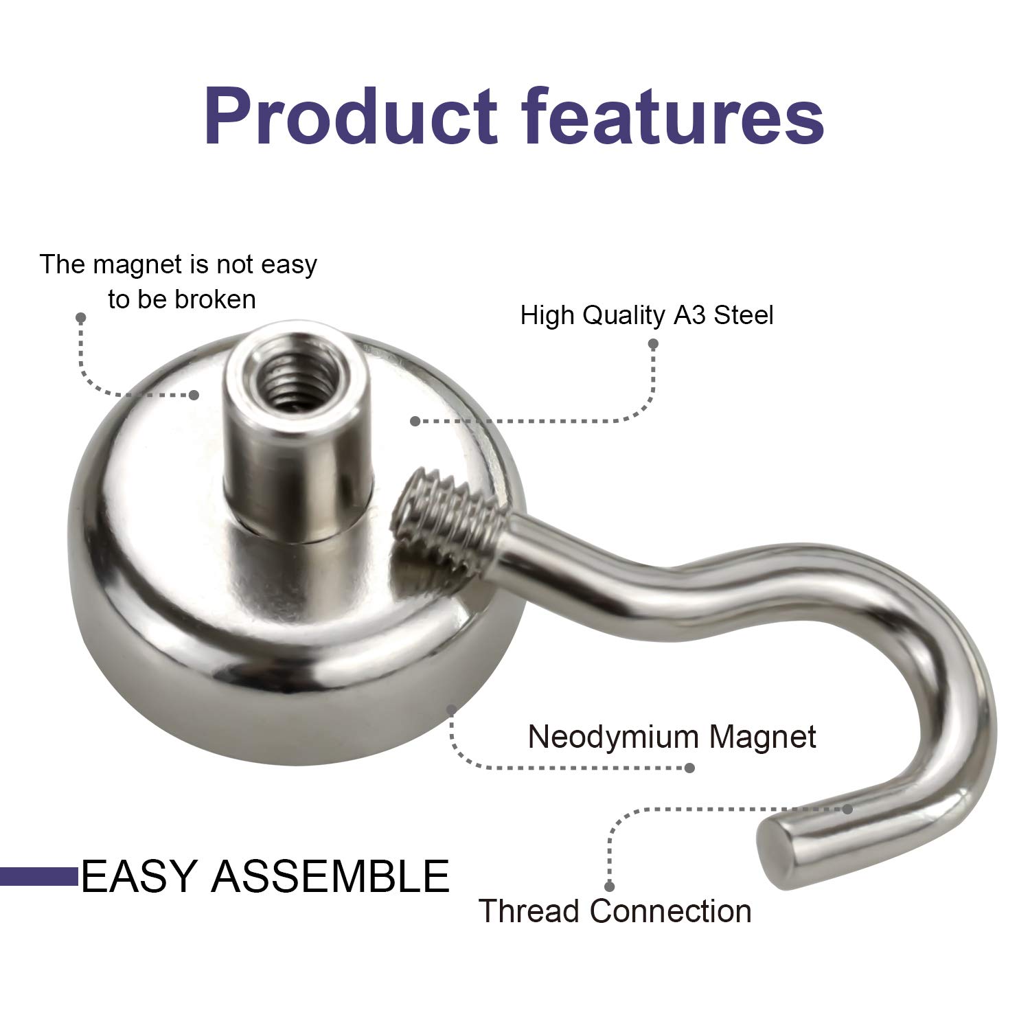 E BAVITE Magnetic Hooks – 28-Pack, 25 Lbs Capacity, Neodymium Magnets, Silver, For Refrigerators, Grills, Towels & More