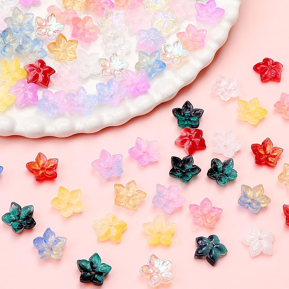 60PCS Colorful Flower Glass Beads Bulk Jewelry Beads for Jewelry Making Supplies Flower Charms for Bracelets Floral Charm Necklace Bracelet Making Kit Bead Spacers with Hole Cute Flowers Bead Charms - Image 5