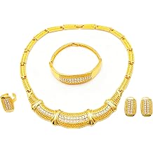 Gold Necelace Earrings Bracelet Ring,4pcs Jewelry Set Costume | affordable jewelry set ,african boho necklace,compliments, prom earrings, wedding jewelry set, evening jewelry