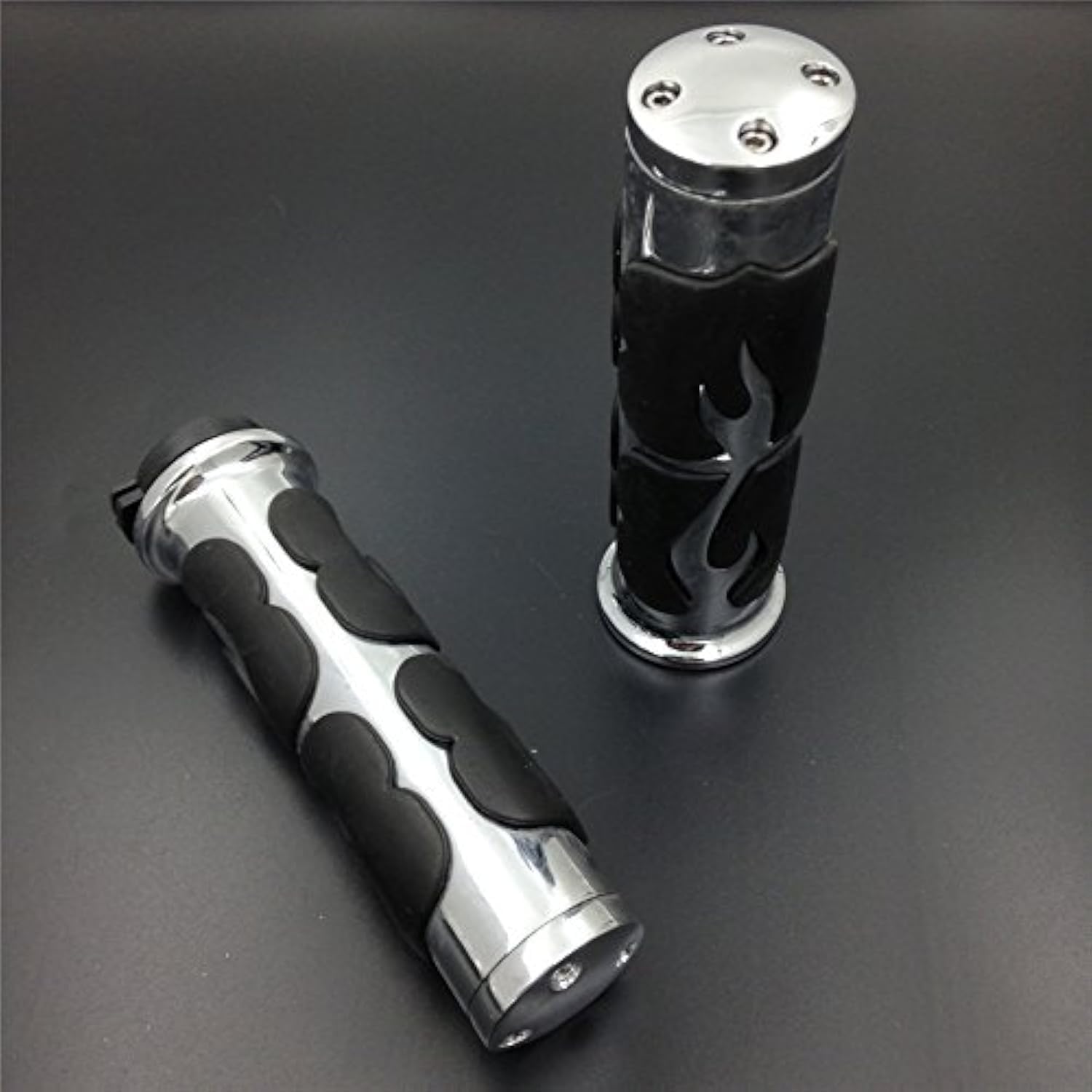 XKMT-Chromed Flame Hand Grip Compatible With Kawasaki Drifer Nomad Classic 800 1500 1600 Vulcan 2000 [B00YWCJ8BE]