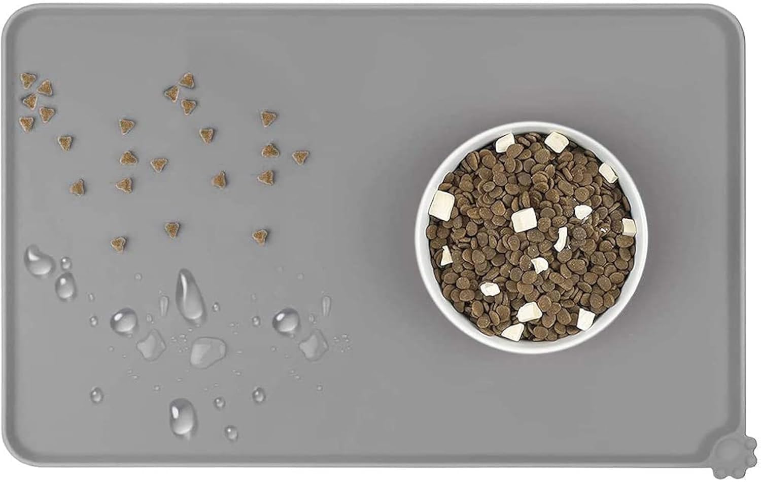 Pet Waterproof Feeding Mat Tray, 47x30 cm Silicone Dog Cat Bowl Mat Dog Food Mat Silicone Non Slip Place mat for Pet Food (Grey)