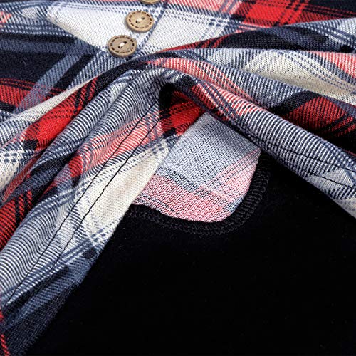 Quinee Breastfeeding Hoodie, Womens V Neck Nursing Tops For Women Casual Plaid Shirt Pullover Knitted Cute Loose Fit Maternity Sweatshirt Fashion Tunic Activewear Black Red Plaid S #TOP6