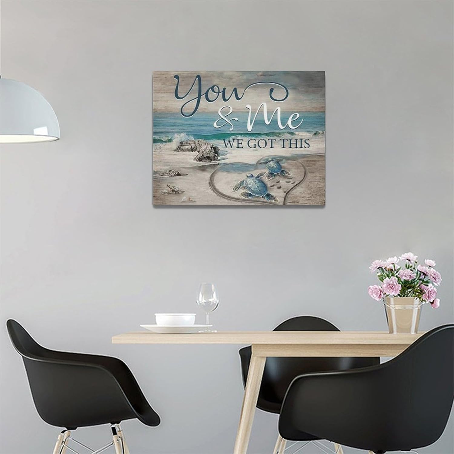 Beach Sea Turtle Bathroom Wall Art Coastal Turtle Love Pictures Wall Decor Ocean Nautical Canvas Seascape Painting Modern Artwork Home Decoration for Living Room Bedroom Office Framed 16"x12"