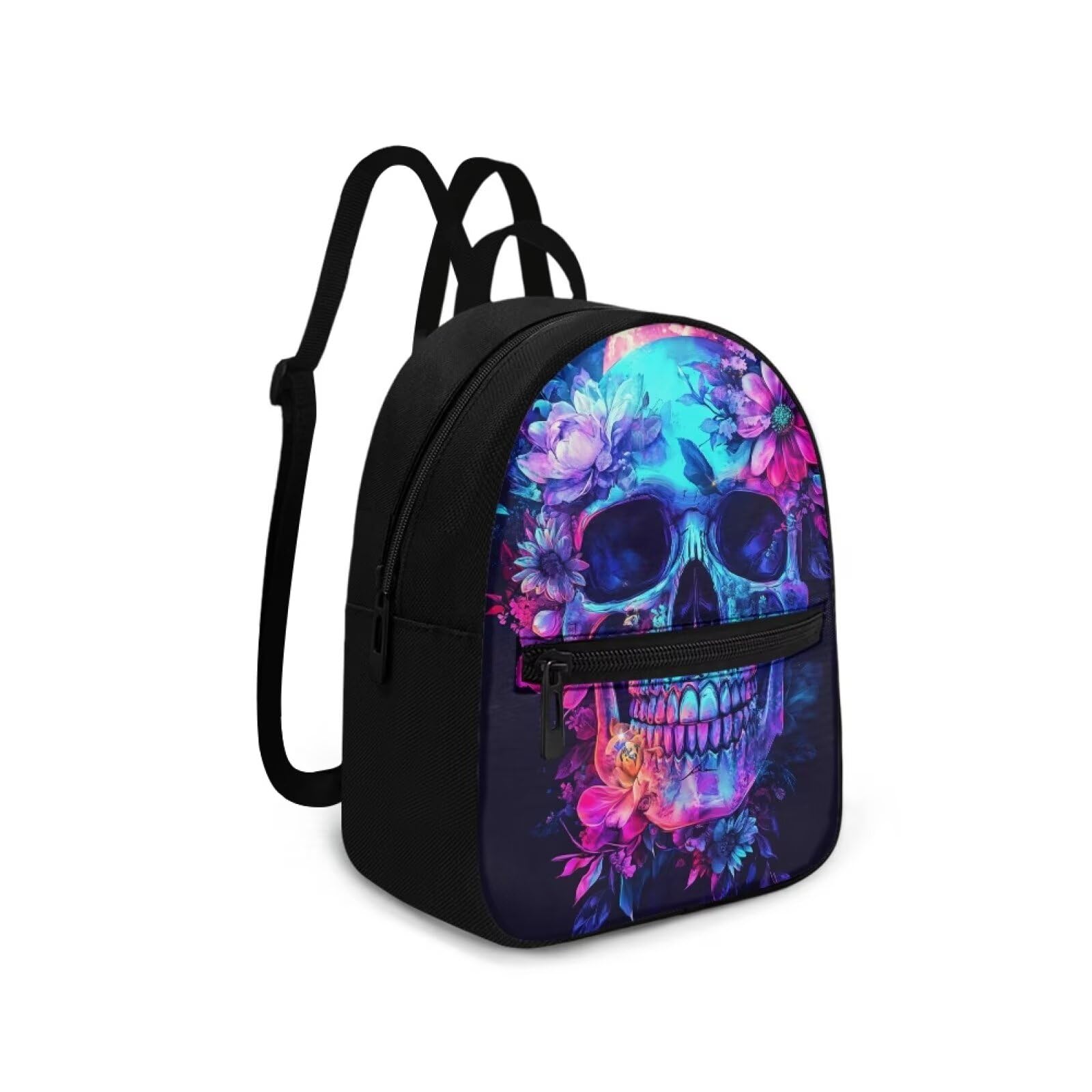 HUGS IDEA Gothic Skull Backpack for Women Mini Backpacks Purse for Lady Small Back Pack Gothic Shoulder Bag for School Travel Vacation Min Casual Daypack Handbag for Travel