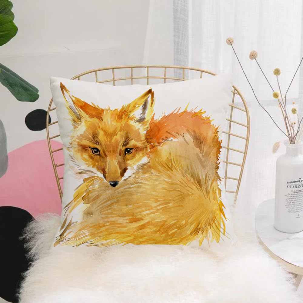 HYMSXW Cushion Cover,Throw Pillow Case Home Decorative for Living Room Bedroom Sofa Chair 20X20 Inch,Fox. Forest animal watercolor illustration,Pillowcase 50X50cm