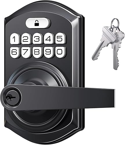 Miniatura 1 de TEEHO TE004 Cerradura de puerta con teclado de entrada sin llave con asa, cerradura electrónica digital inteligente para puerta interior con