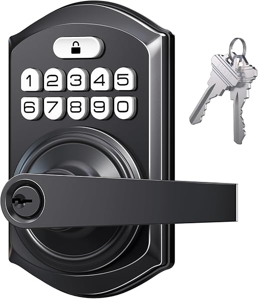 TEEHO Keypad Door Lock with Handle: Keyless Entry Door Lock with Handle - Front Door Digital Electronic Deadbolt Lock -