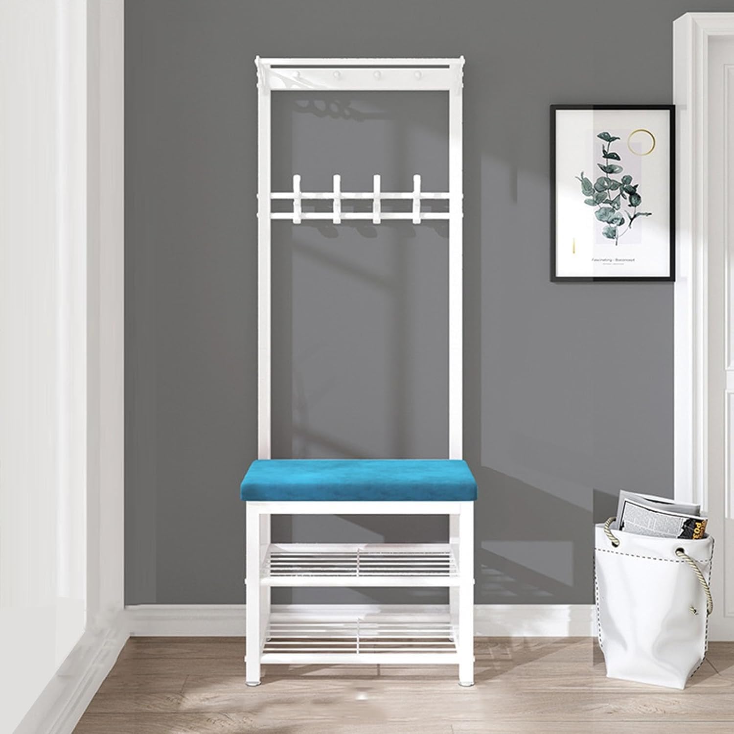 MYUYEE Wardrobe With Shoe Storage, Freestanding Shoe Rack For The Entrance Area With Hooks, Industrial Style Coat Rack, Entrance Unit With Bench, Storage Rack Hallway E, 60 * 33(A-60 * 33 * 170Cm)