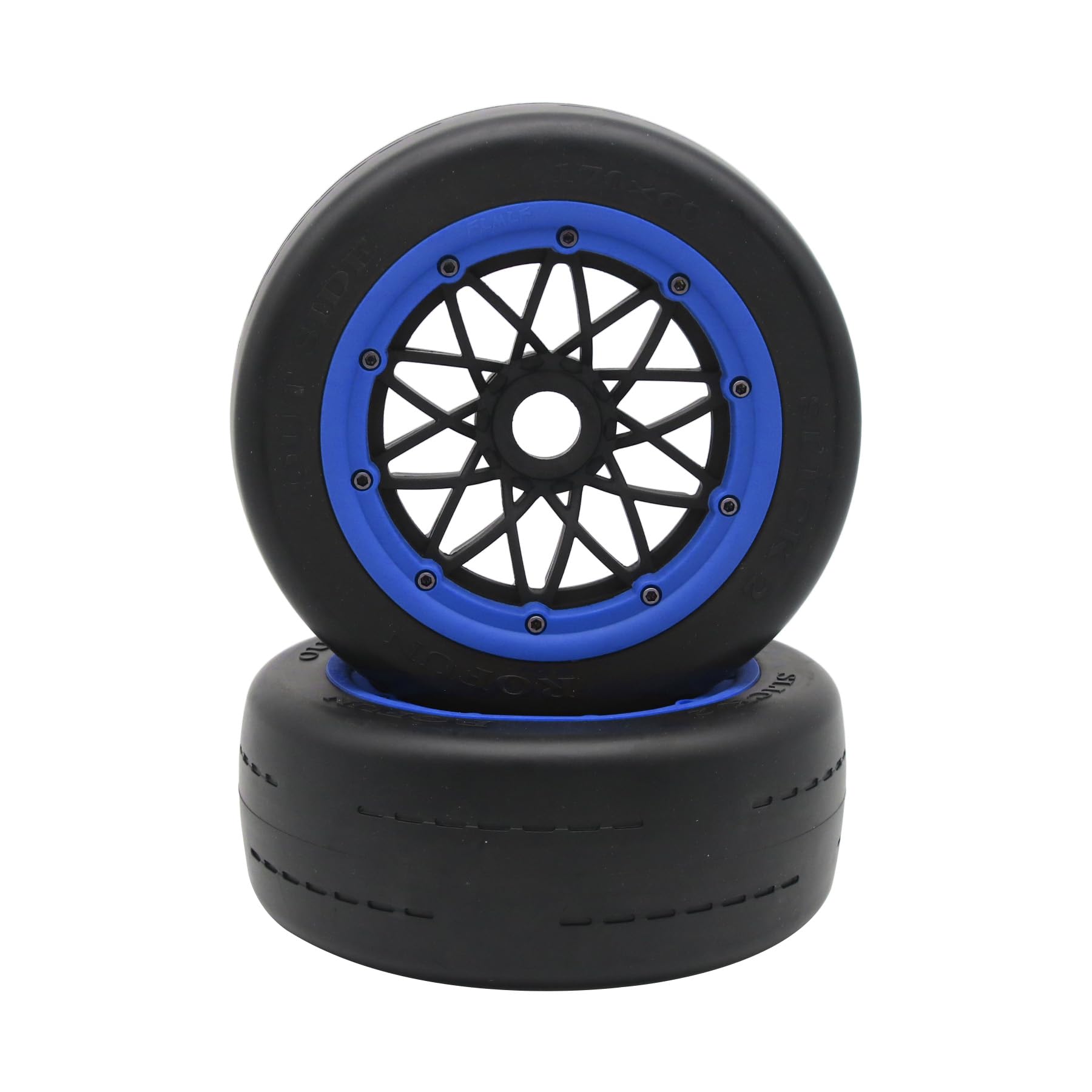 2 Stück Slick Vorderräder Reifen und Radnaben Set für 1/5 BAHA 5B RC Auto Teile (Blau)