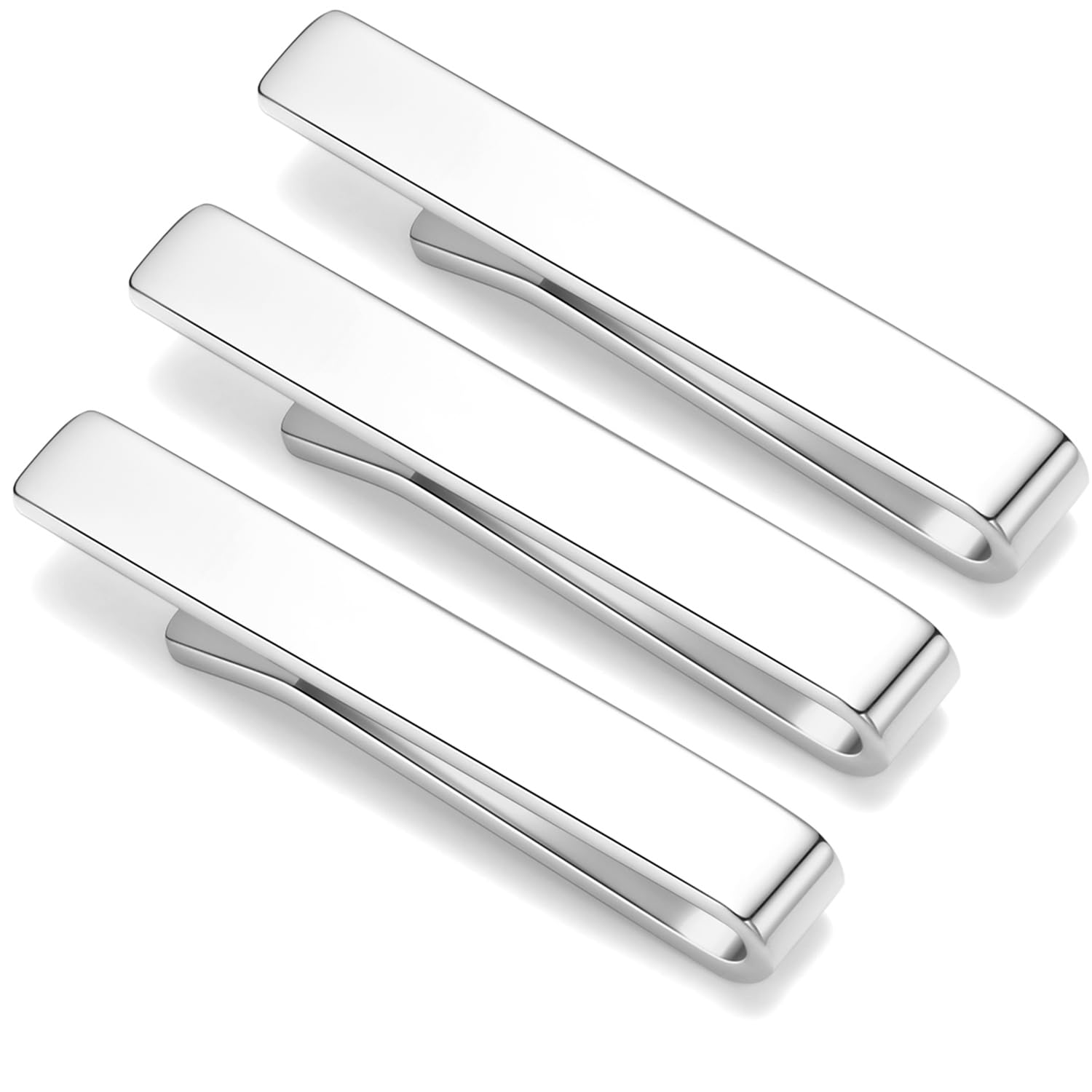 HONEY BEAR Lot de 3 Pinces à Cravate Homme/Garçons Slim Skinny 1.57inch,4cm pour Chemise Cadeaux de mariage d'affaires (Argent brillant avec boîte)