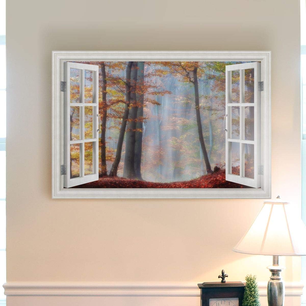 Renditions Gallery Autumn Forest Open Window Wall Art, Colorful Fall Scene, Realistic Tree Artwork, Premium Gallery Wrapped Canvas Decor, Ready to Hang,Autumn Tree,AZS-WC22-40441W-R-MK