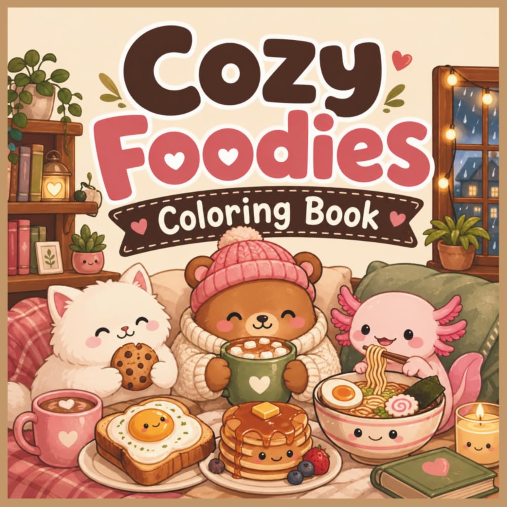 Cozy Foodies Coloring Book: Cute & Comfy Kawaii Designs for Relaxation, Hygge Vibes & Sweet Stress Relief