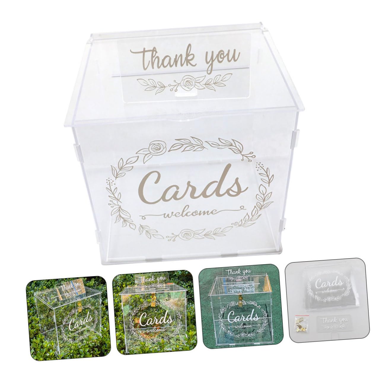 Supvox Acryl Hochzeitskartenbox mit Schloss Groß Weiß Muster Transparente Briefumschlagbox für Geldgeschenke und Erinnerungen Kartenfach für Hochzeit und Feier