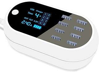 USB Charger Station with Timer Function on/Off Switch 60W/12A 8-Port Fast Charging Station Hub Digital Display Desk Charging Block for Cell Phone Tablet Multiple Devices