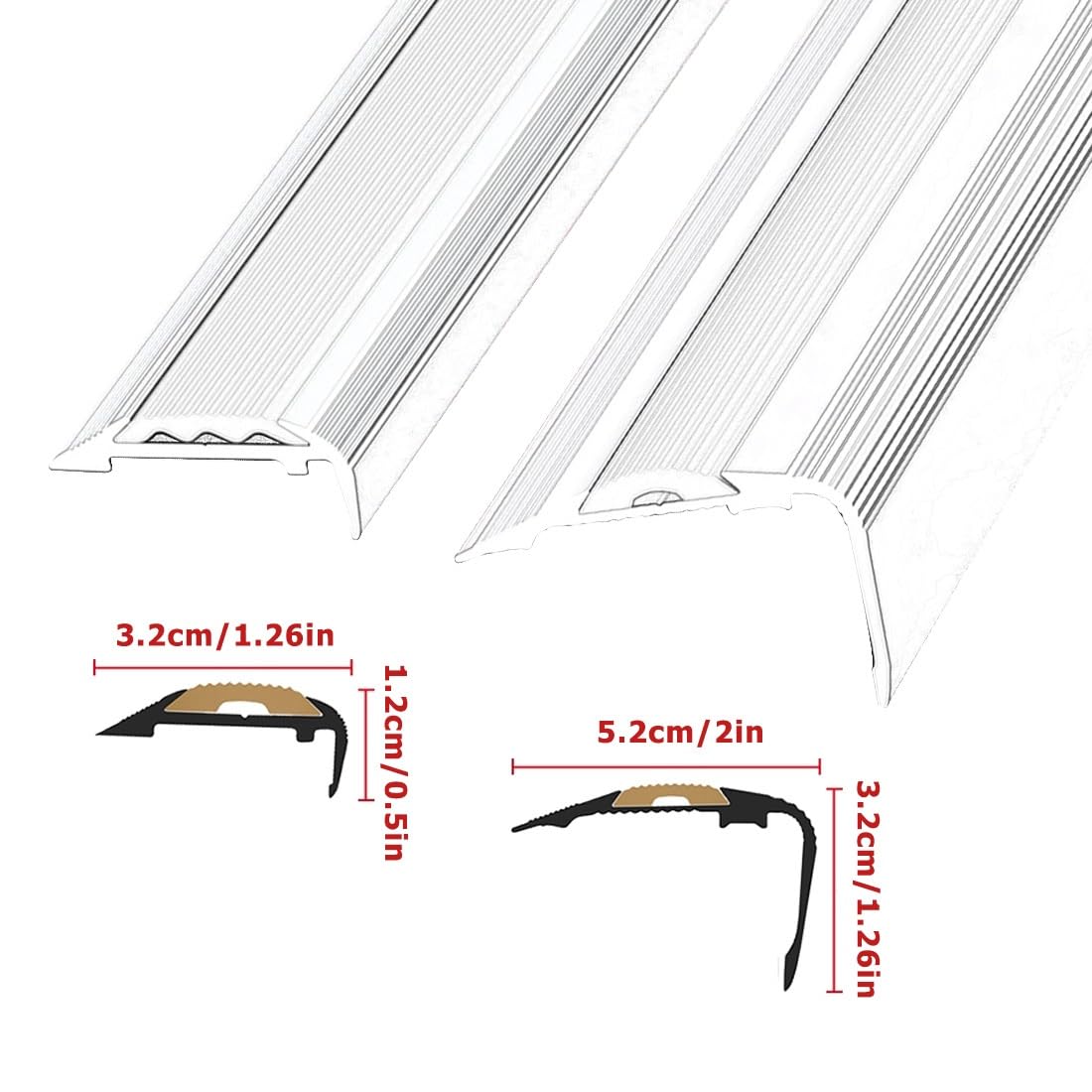 Protecteur de bord de marche en aluminium avec caoutchouc PVC, garniture de nez de marche antidérapante en forme de L for escaliers intérieurs/extérieurs(Black,110x5.2x3.2cm)
