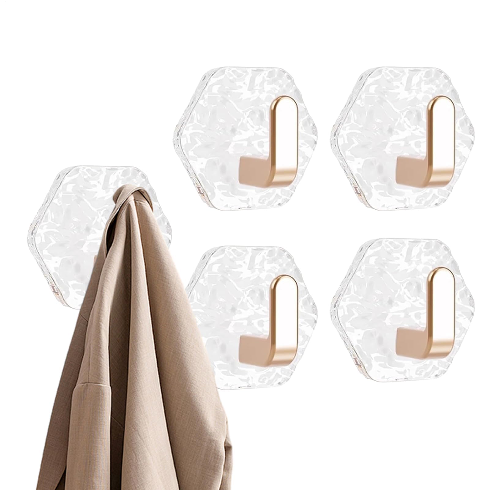Lmysxaoz Gold Adhesive Hooks, Towel Hooks For Bathroom, 5 X Shower Peel And Stick Racks Robes, Coats, Kitchen Pool Storage