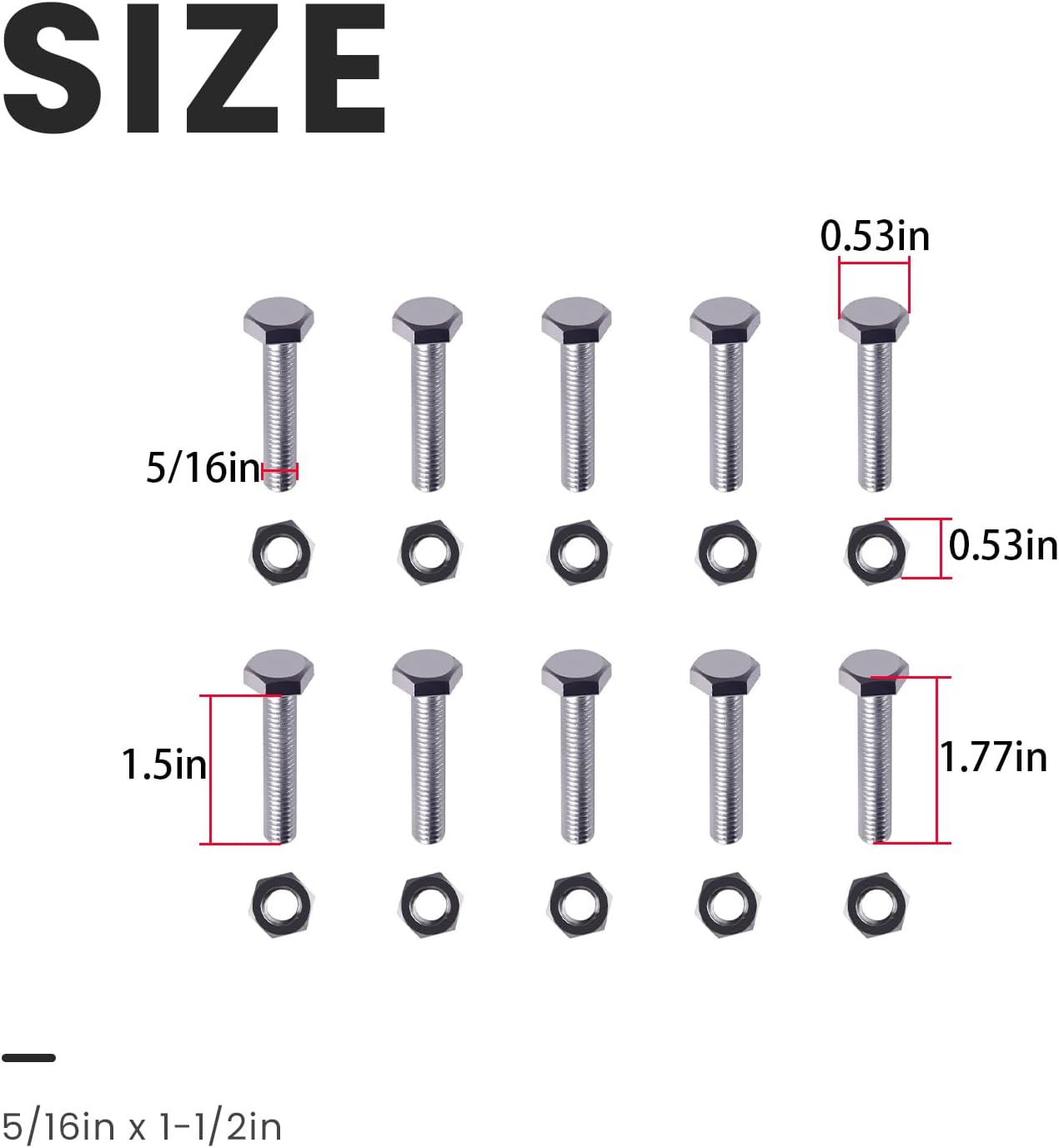 10Pcs 70060-00726 Shear Bolts (5/16in x 1-1/2in) Compatible with Ku-bota BX2750D Snowblower, Fits for B2781B B2781B F5210B F5220A F5220B LX2963 Blowers, Replace 70060-01338