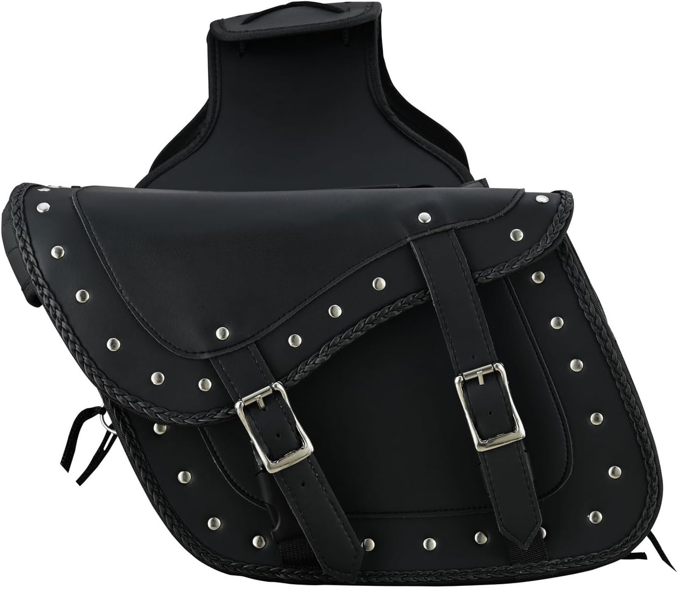 Vance Leather Heritage Studded Motorcycle Saddlebags 18L Water-Resistant PVC Reinforced Compatible with Sportster Dyna Softail Touring Models Vstar Shadow Wide Glide (Heritage, Studded)