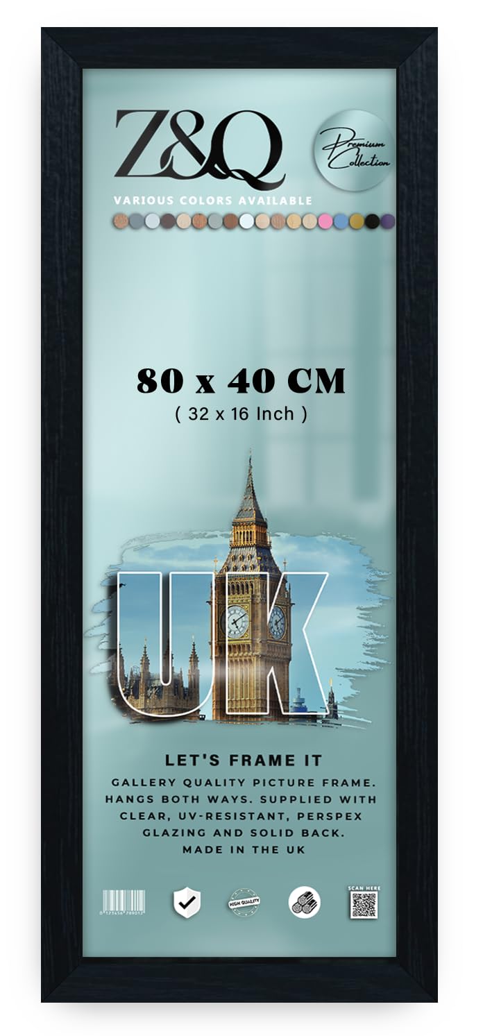 Z&Q - Panaramic Classic Black MDF Wood Finish (80 x 40 CM) Frame for Posters | Eton Wood 32 x 16 Inch For Art Gallery, Home Décor [ Black ]