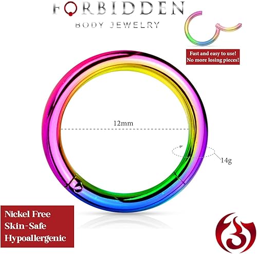 Miniatura 48 de Forbidden Body Jewelry - Piercing para la nariz de acero quirúrgico 316L con bisagra, 14G, 16G, 18G, diámetro de 15/64, 5/16, 25/64, 15/32 pulgadas