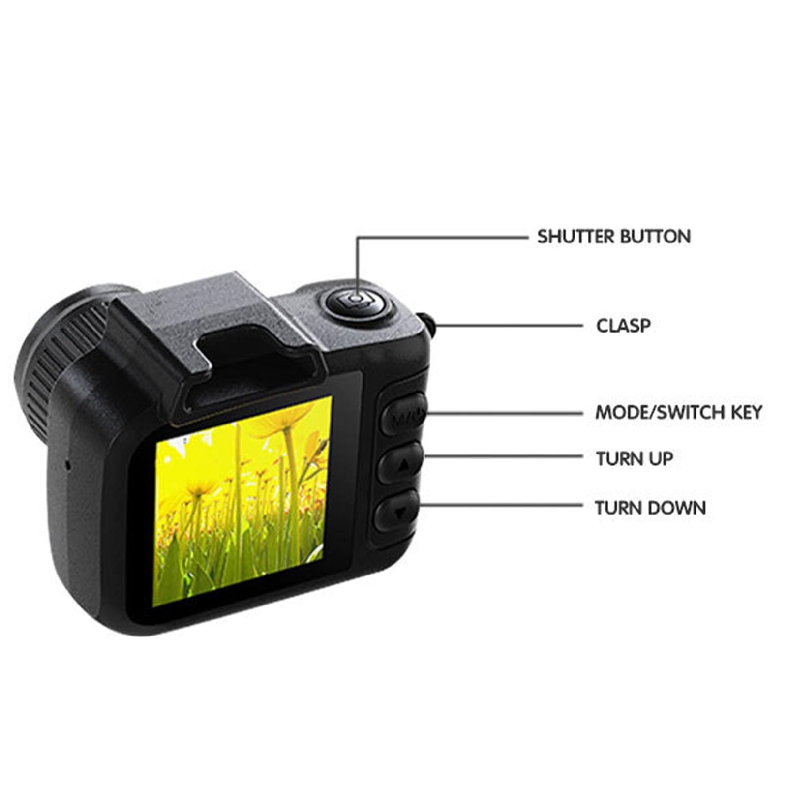 Portatile 1080P Fotocamera Digitale Retro Design 6 Schermo 1.3Inch con Batteria Esterna Video Nero Looping Fotocamera Digitale