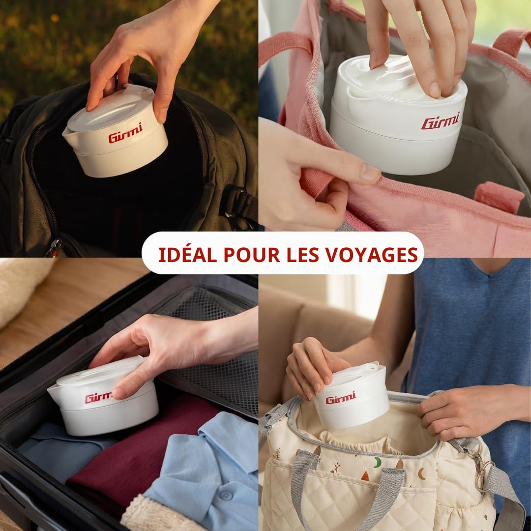 Girmi BL03 Bouilloire pliable de voyage, carafe en silicone, capacité 0,6 litre, 600 W, peu encombrant, sans BPA, câble amovible, blanc