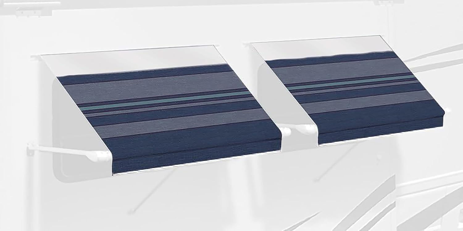 Carefree IN0607C00 SL XL Premium indigo 6.0' Long RV Camper Complete Window Awning with White Arms (Indigo with White Wrap and Red Tenera Thread)