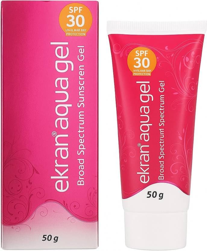 Ekran Aqua Gel Sunscreen SPF 30 – Lightweight, Non-Greasy Broad-Spectrum Protection for All Skin Types, 50gm (Pack of 1)