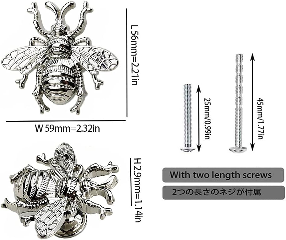 Silver Bee Knobs - Bee Drawer Handles - 3Pcs Silver Animal Cabinet Knobs, Bee Dresser Knobs for Cabinet DIY(Silver)