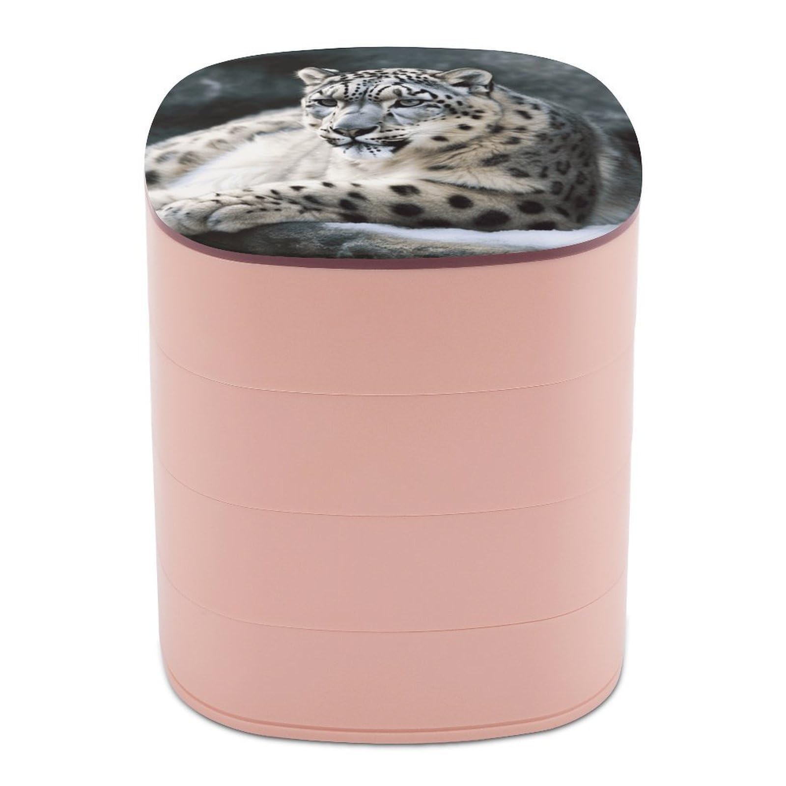 JTREHY Snow Leopard Jewelry Box 4-Layer Covered Rotating Jewelry Storage Box Large Capacity Storage Boxes Portable Jewelry Case for Bracelets Earrings Necklace