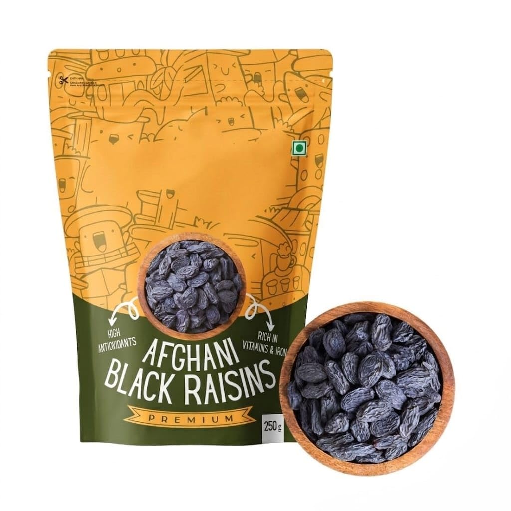 Premium Afghani Black Raisins With Seeds Kali Kishmish | Munakka Dry Fruits | Delicious & Healthy Snack | High in Antioxidants, Naturally Sweet & tasty -200 gm